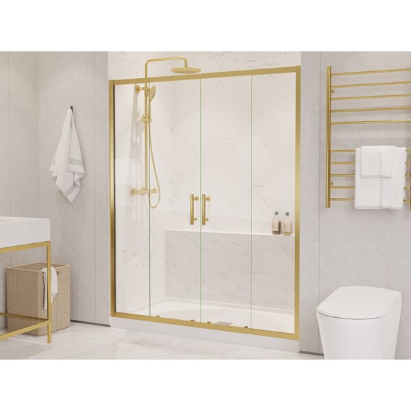 Anzzi 60 in. x 70 in. H Sliding Framed Shower Door in Brushed Gold w/ Tsunami Guard Tempered Clear Glass SD-AZ15-01BG - main